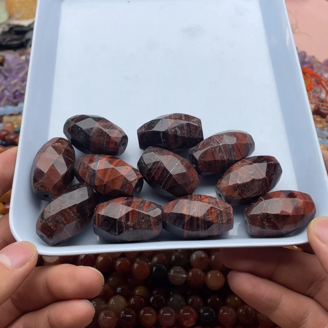 玛瑙/玉髓珠宝半成品未镶嵌打包11个装红虎切面鼓珠19*31