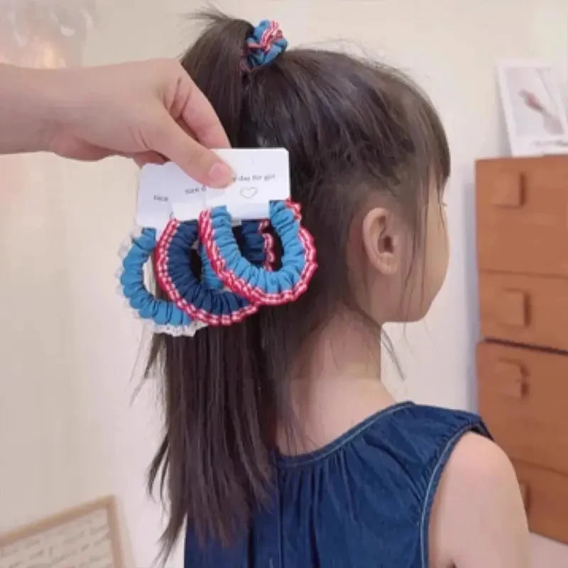 儿童新款甜美蕾花边牛仔发圈时尚百搭少女发绳高颜值百搭马尾发饰