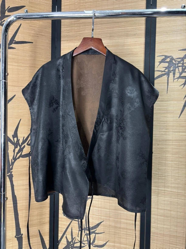 2025新100桑蚕丝短款小道袍老料无袖短袖胸围108衣长53