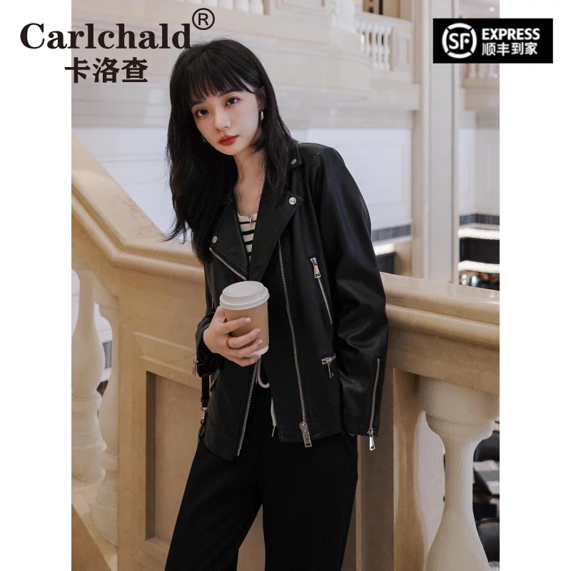 CARLCHALD卡洛查酷飒风黑色气质皮衣外套女秋季2025新款超火炸街