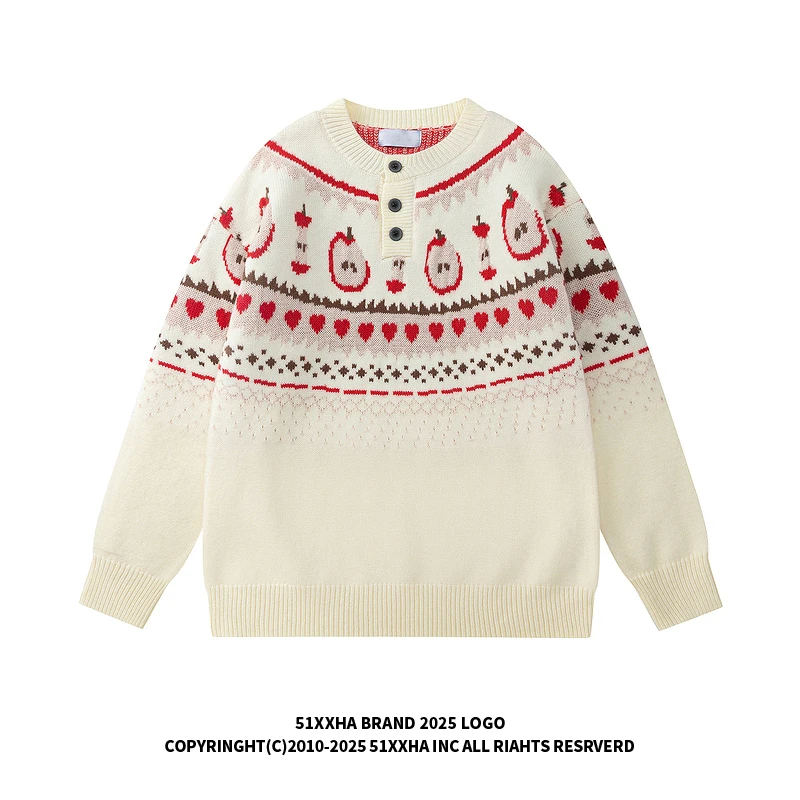 51嘻哈潮牌民族风几何提花冬季毛衣男加厚美式复古宽松情侣针织衫