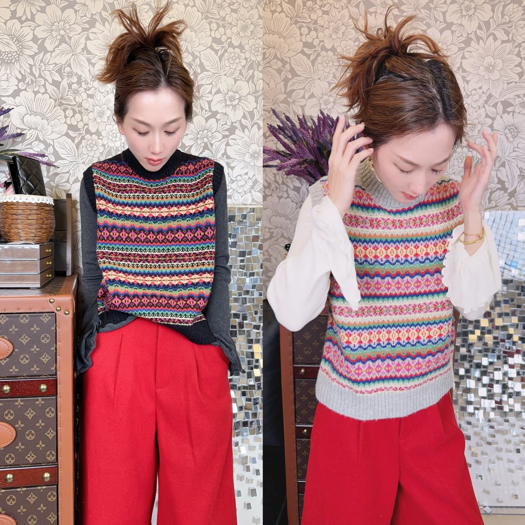 ML{叠穿搭子}细针费尔岛针织背心