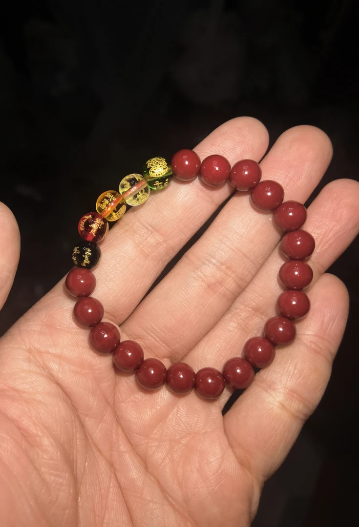 含辰砂工艺品8mm圆珠五路财神小规格手串