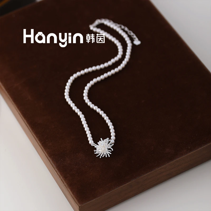 铜合金仿珍珠项链 绽放爆闪花团锦簇吊坠4mm珠珠原创设计时尚项链