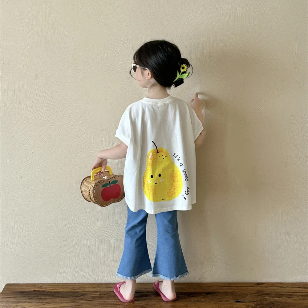儿童卡通印花短袖2025夏季新款韩版女童宽松T恤宝宝九分牛仔裤子
