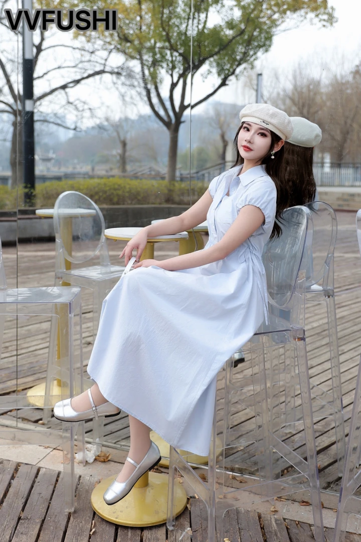 女装夏季文艺半开领连衣裙长裙纯色气质短袖裙子复古白色连帽
