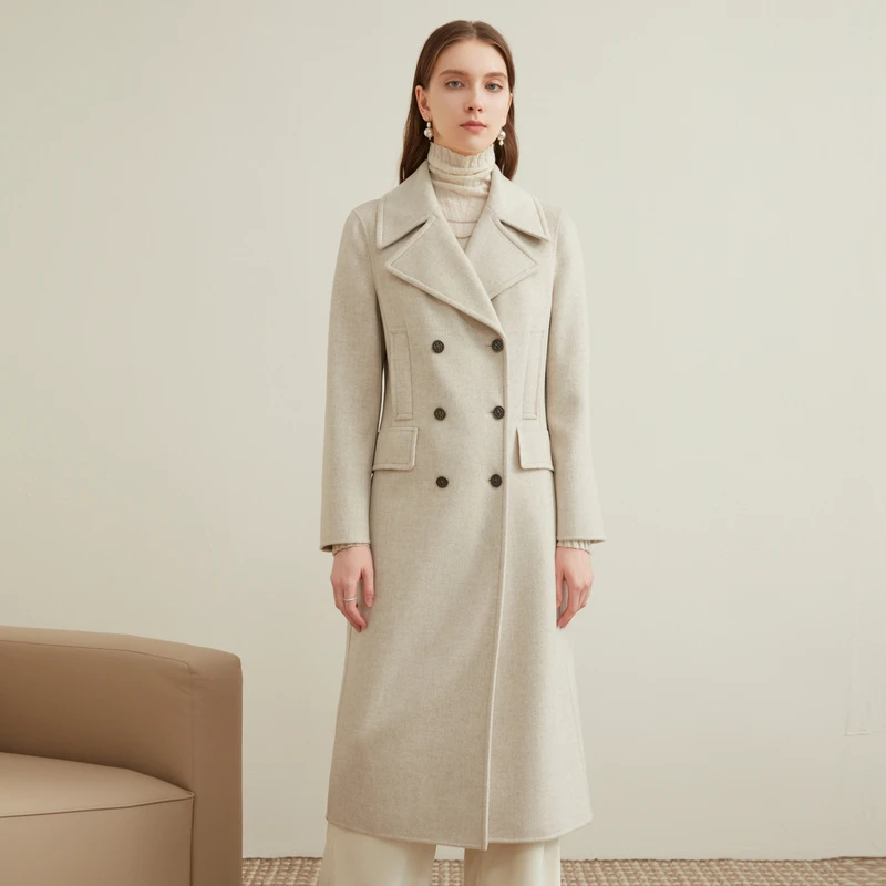 【陈嘉尔专属】恩曼琳冬季新品优雅高级感双排扣毛呢外套大衣女WAND