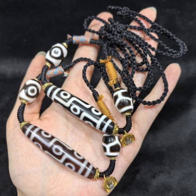 【曹掌柜精选】9 H25353-玛瑙DIY脖挂（九眼）-多样性发其一-57x12mm