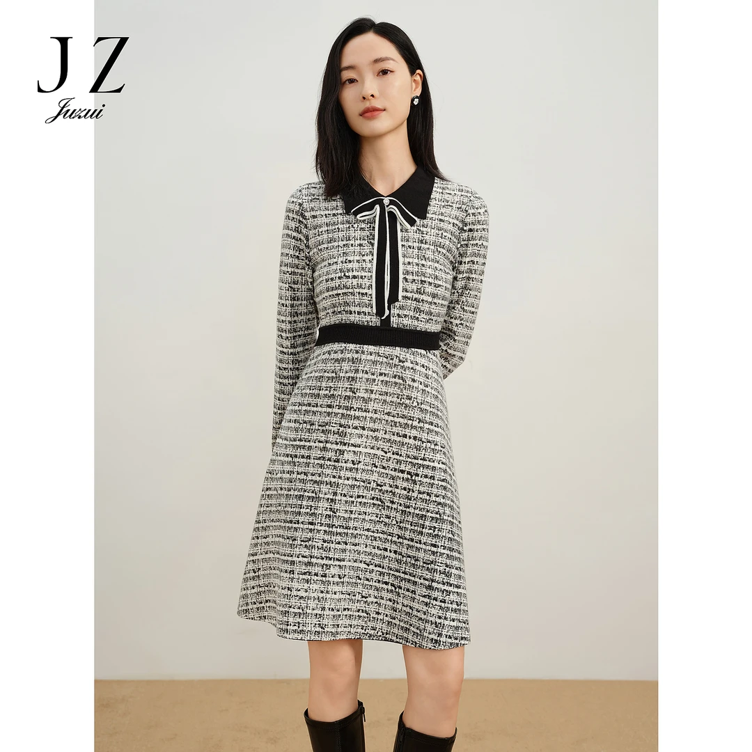 【尚雅专属】商场同款JZ玖姿JWDQ31402连衣裙毛衫女秋款复古撞色