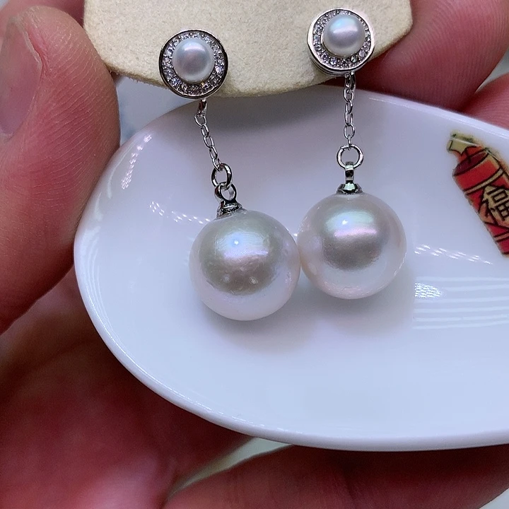 银S925镶嵌耳饰淡水珍珠