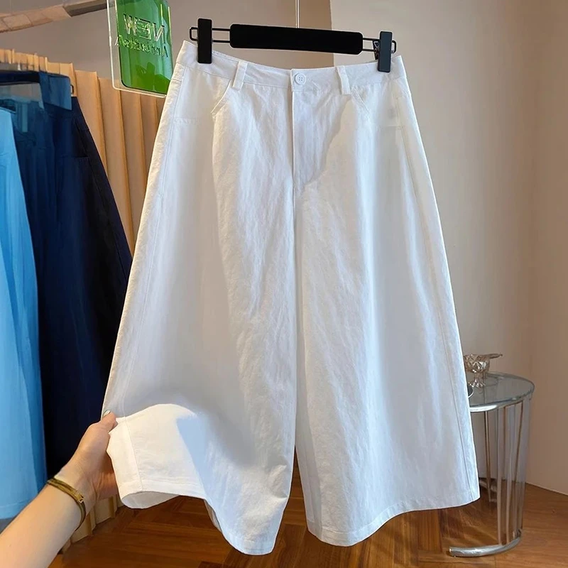 韩版纯色七分阔腿裤女夏季薄款2025新款宽松减龄超好看直筒休闲裤