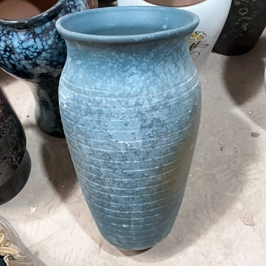 紫砂花盆口20高度39蓝色泼墨