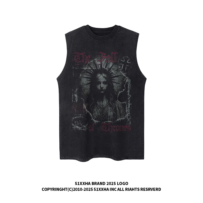 51嘻哈美式高街小众人物印花无袖T恤男夏季潮牌宽松休闲坎肩背心