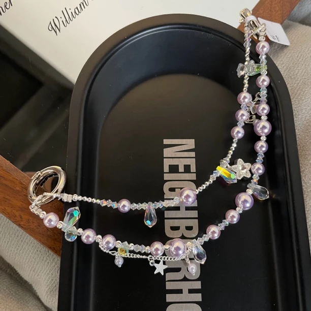 6371紫色双链原创手机链