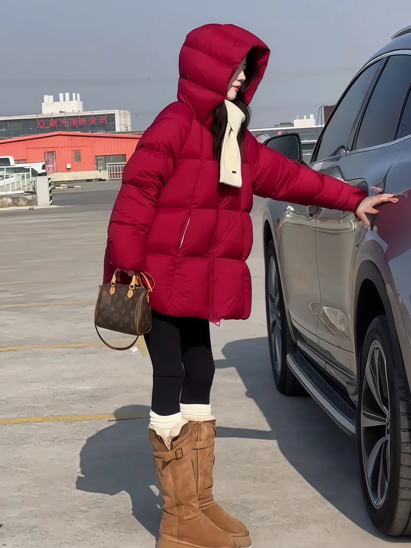 巨好看泡芙红色中长棉服女2025新款冬季爆款小个子高级感厚外套潮