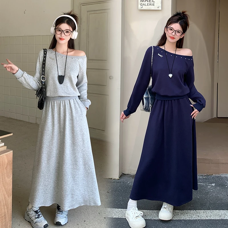 【菜菜专属】春季新款女休闲纯欲风铆钉卫衣上衣半身裙套装20504