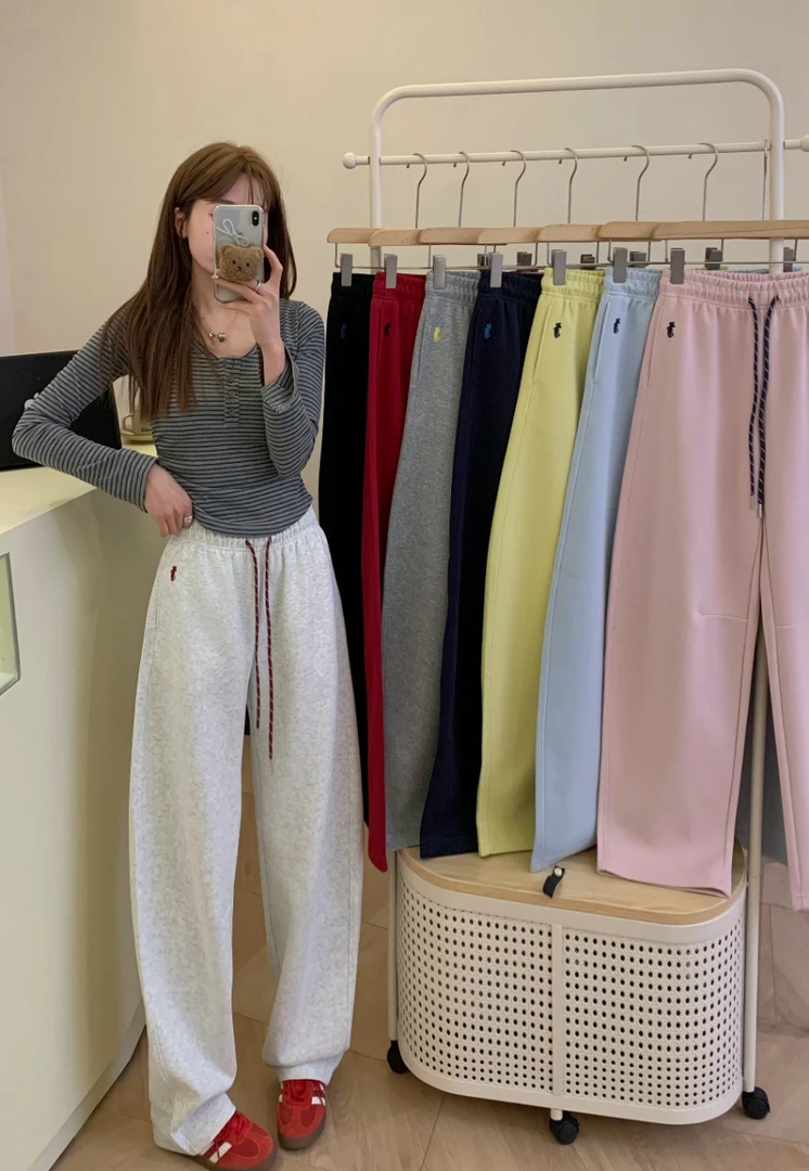 "春日踏青"春款女装小刺绣弯刀裤洋气休闲百搭宽松显瘦高腰裤子