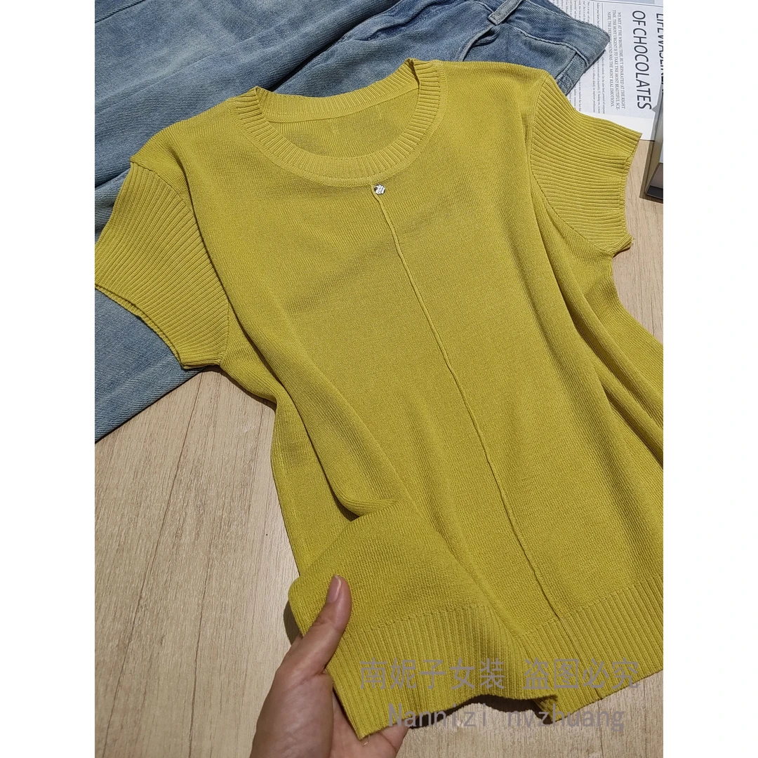 南妮子女装上衣女夏季明线设计感显瘦百搭圆领韩版针织衫TX98114