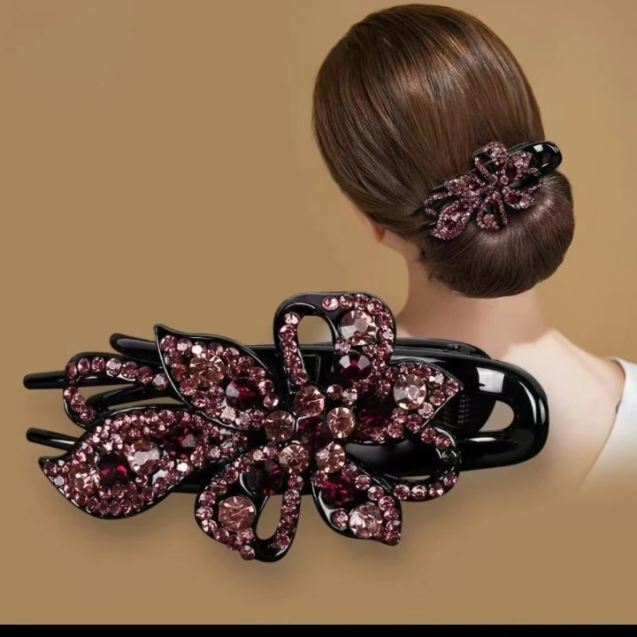 50岁妈妈发夹成人简约韩版优雅网红气质发卡镶钻头发夹盘头发抓夹