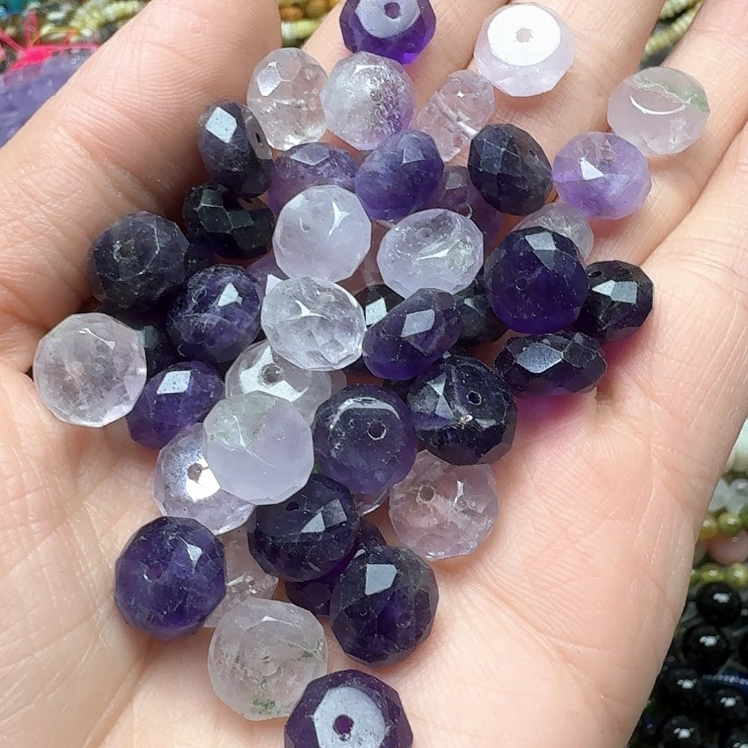 玛瑙/玉髓未镶嵌珠宝半成品15颗12mm紫水晶切面算盘