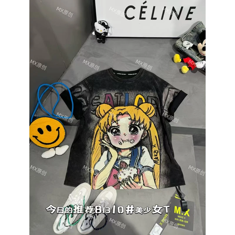 MX欧货2025春季新款大版宽松大版重工洋气怀旧短袖t恤上衣女81310