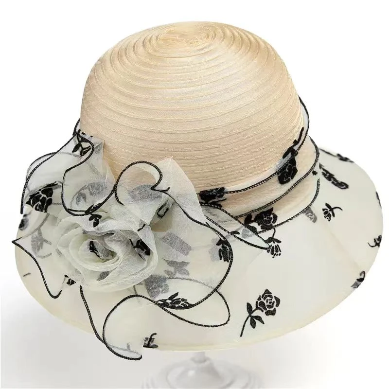 2025 新款气质法式女士欧根纱玫瑰花遮阳礼帽