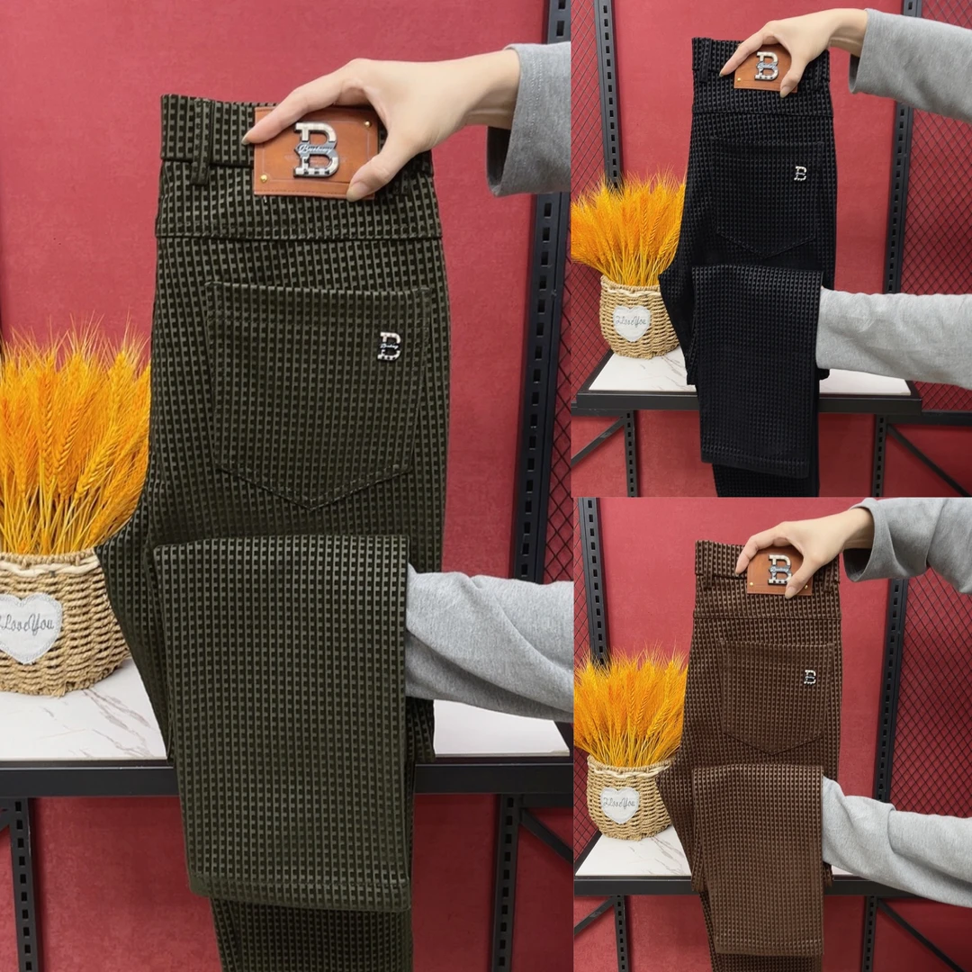 冬季新款男士百搭提花轻奢弹力休闲开腰直角裤男裤636