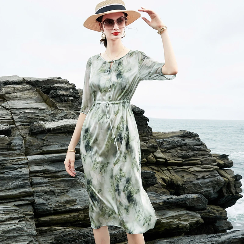 【雪夕】新中式桑蚕丝连衣裙H-Q-HMY24882