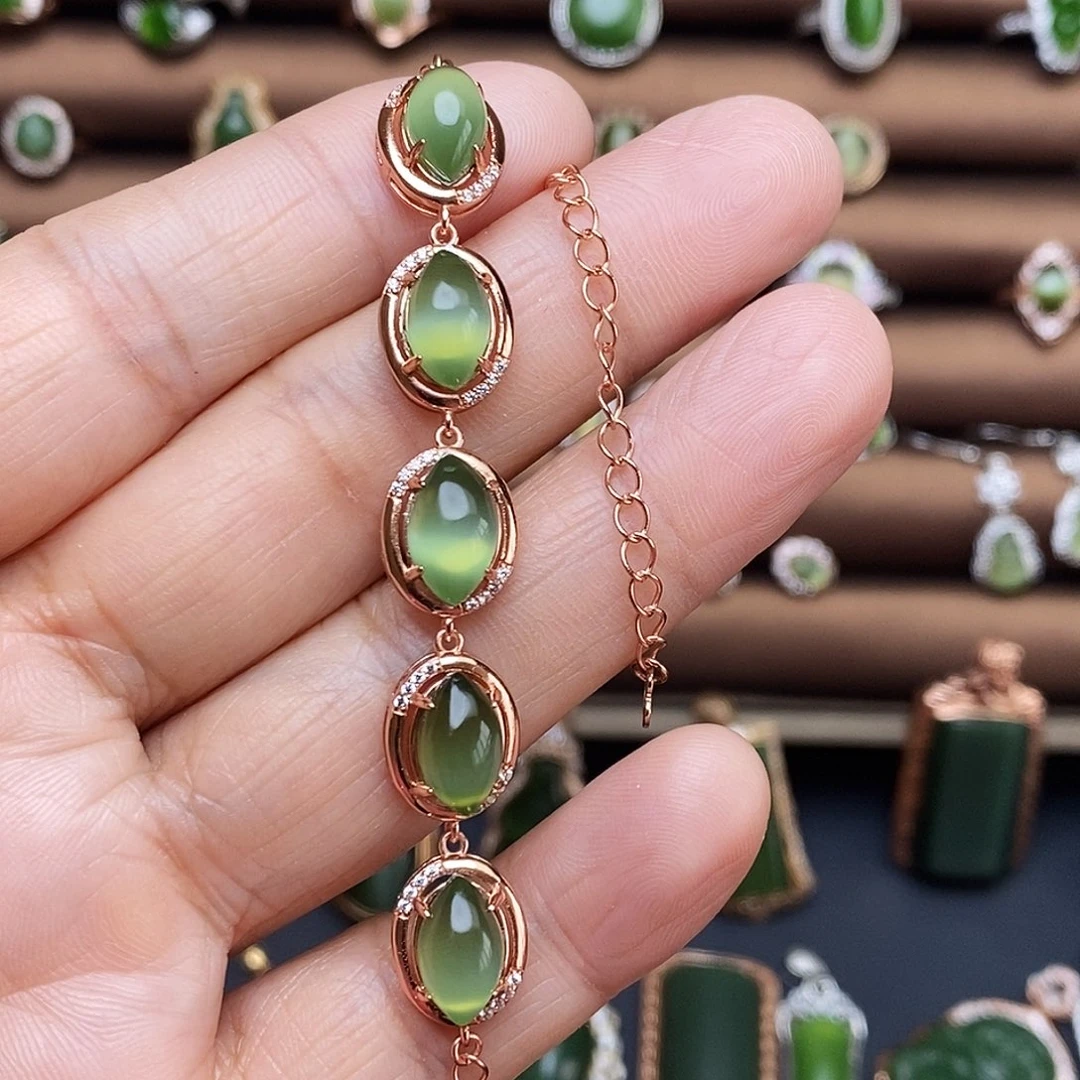 吊坠(不含链)银S925镶嵌和田玉（碧玉）手链