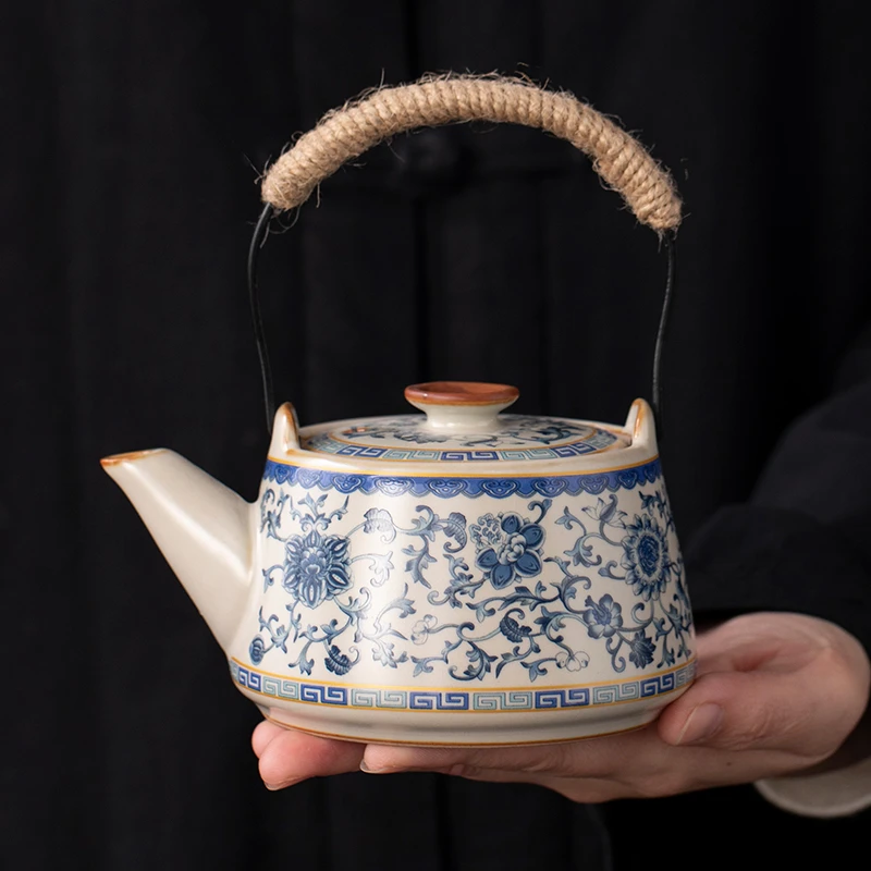 德胜艺2025新款青花汝窑陶瓷提梁茶壶家用功夫茶具冲茶泡茶壶单壶