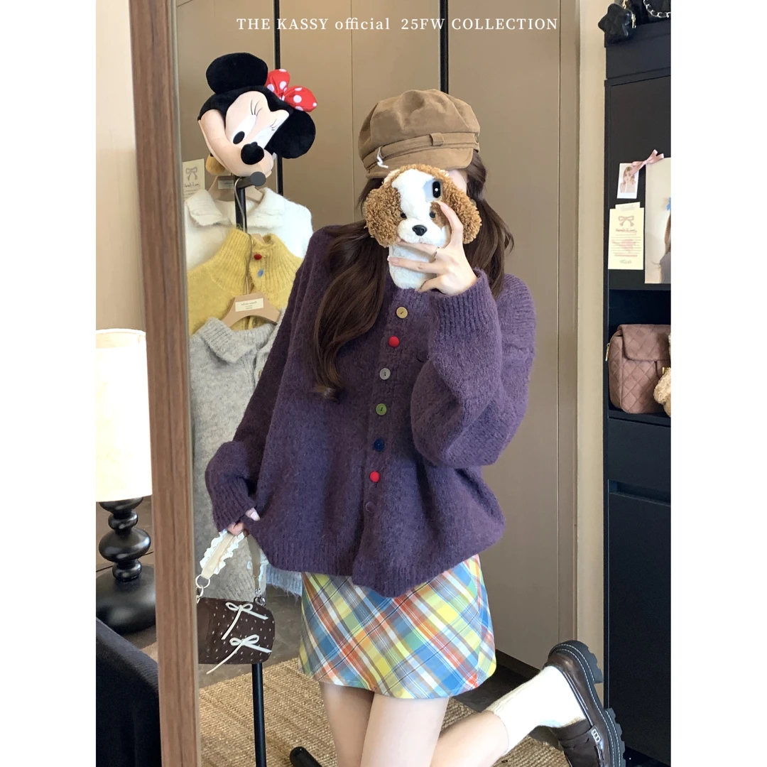 （浠儿姐姐）小众别致绝美彩扣高领软糯毛衣甜美宽松休闲针织衫上衣