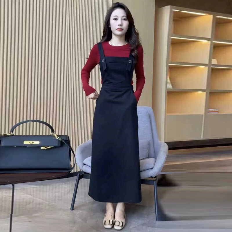 背带裙套装女2025秋季新款学院风减龄显瘦气质休闲T恤裙子两件套