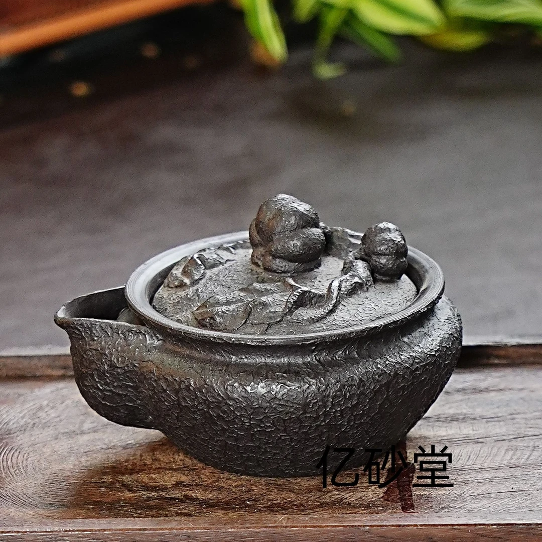 【3044南瓜手抓壶】宜兴原矿紫砂手工泥绘南瓜手抓壶  紫砂壶