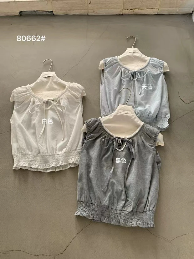 imiss@80662 法式甜美圆领系带短款小衫（衣长50左右）6-8