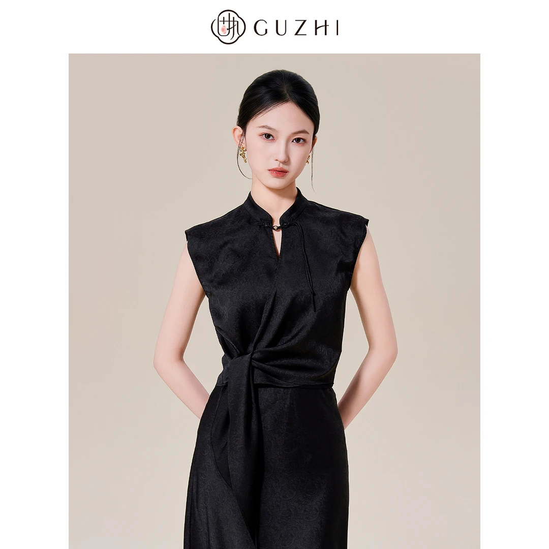 固执2025夏季新款气质优雅法式风提花立领无袖短款上衣女