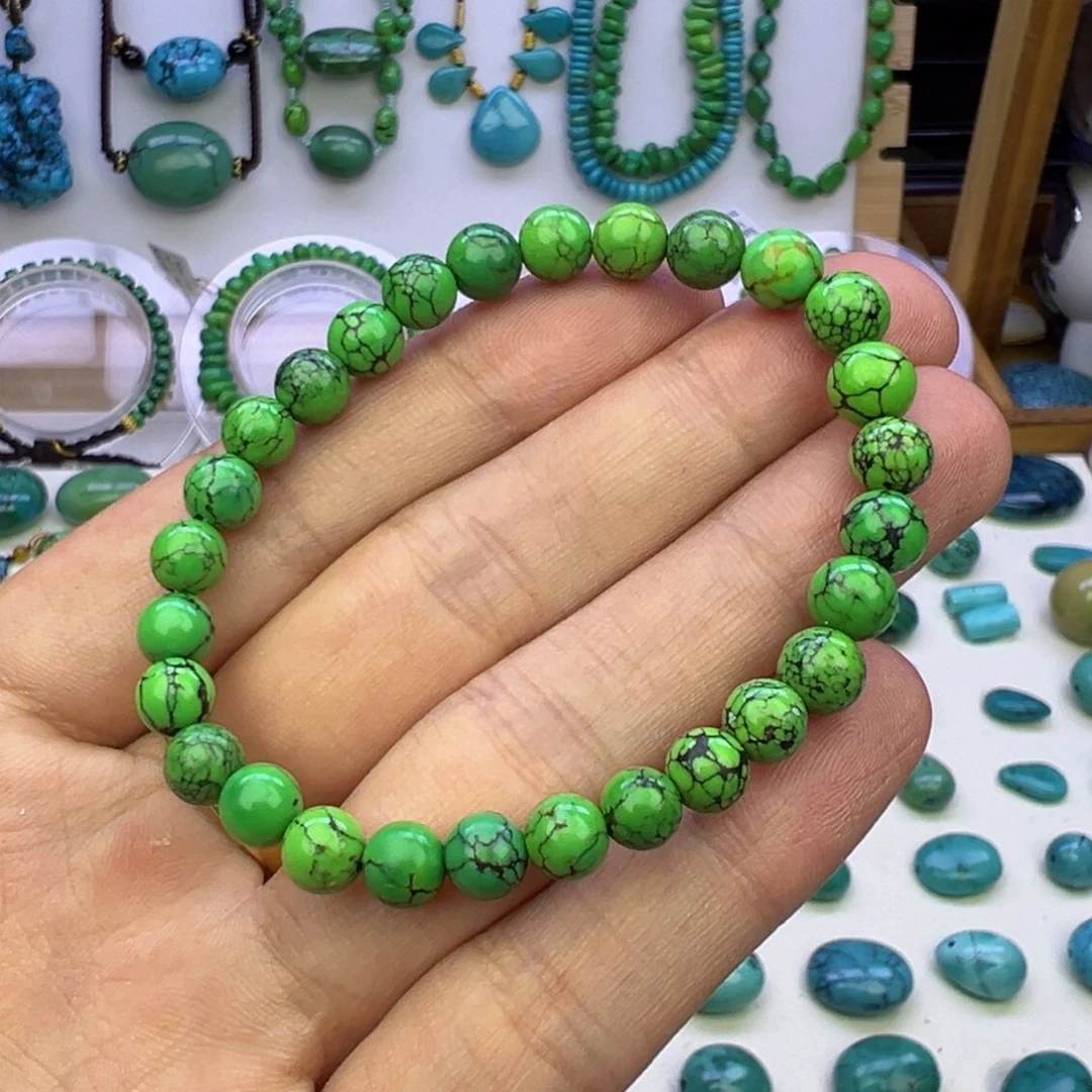 菜籽绿网花圆珠手串