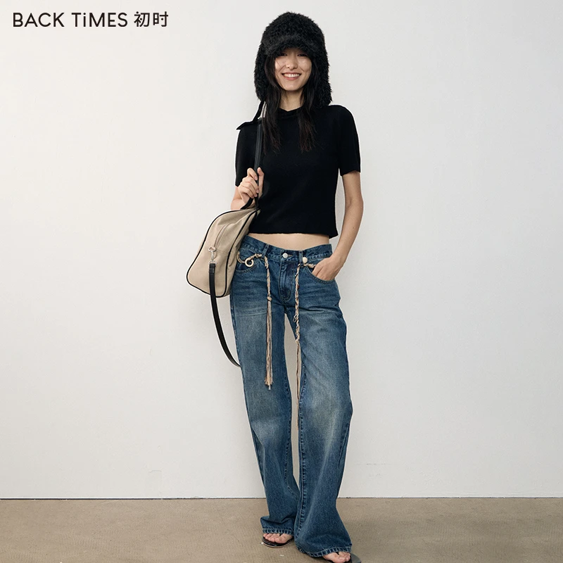 BACKTIMES·春夏秋修身显瘦正肩女士上衣 黑白百搭针织