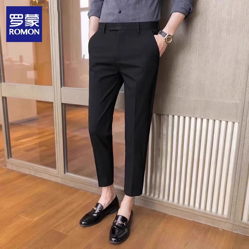 罗蒙男士高端休闲裤夏季新款薄修身小脚西裤商务韩版西装裤子男裤