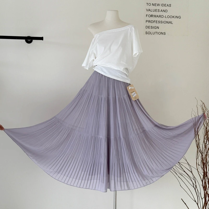 高级感紫色半身裙女春季新款a字雪纺长裙小个子显瘦高腰大摆裙子