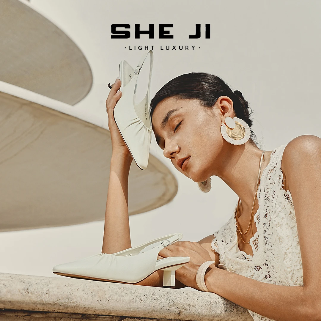 SHEJI奢季 进口小胎羊舒适气质包头浅口凉鞋