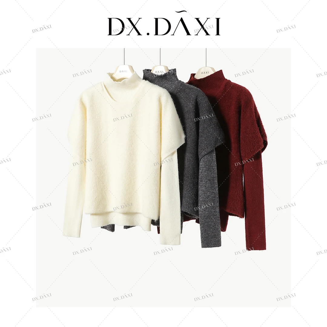 新款秋冬针织厚款软糯高领毛衫百搭两件套休闲气质显瘦时尚