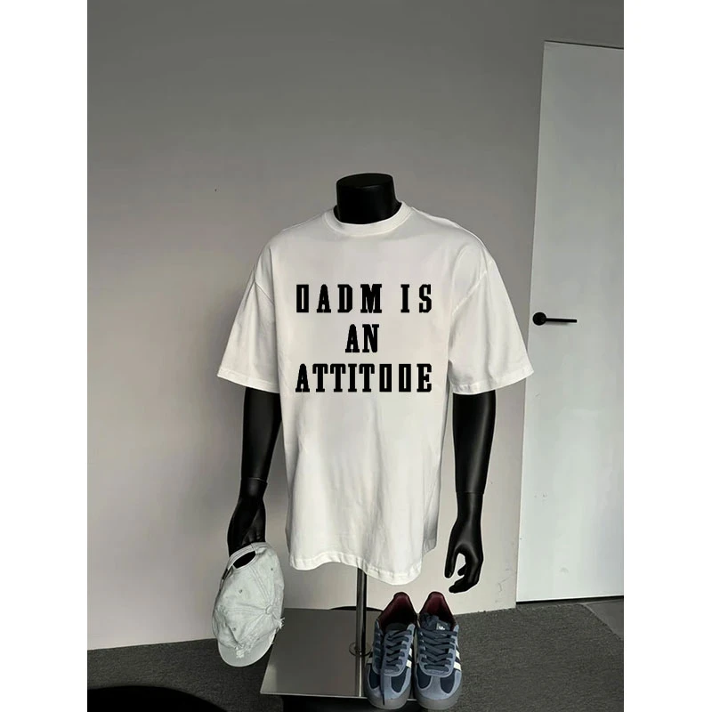 重磅不透纯棉白色短袖t恤男女同款美式潮牌圆领宽松潮流字母半袖