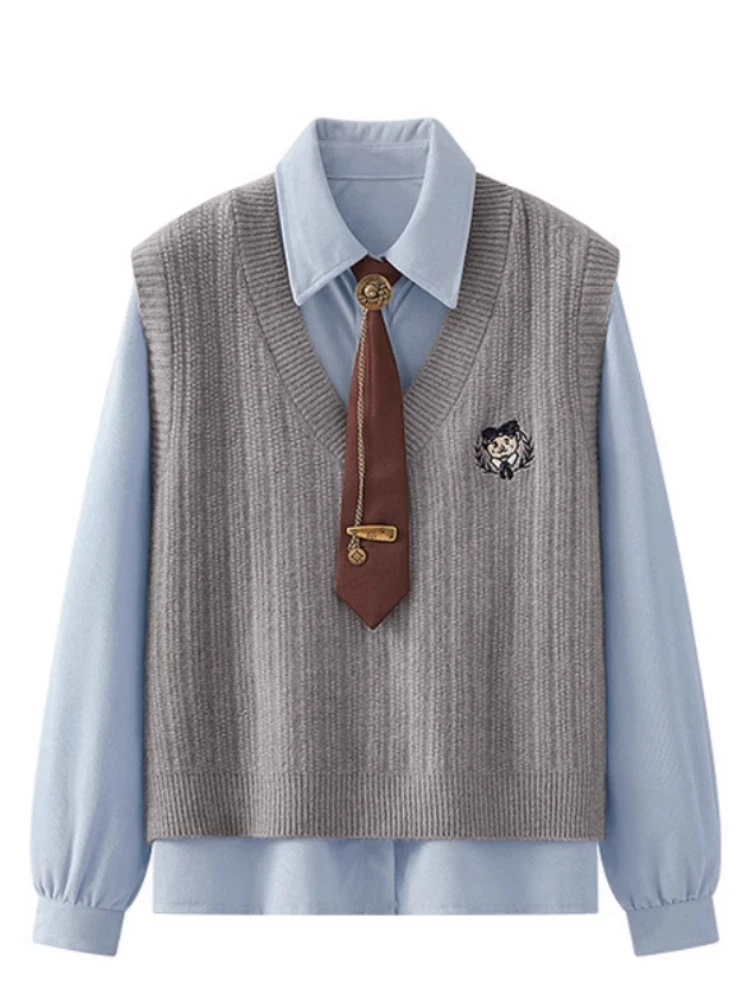 高级感学院风百搭衬衫马甲背心两件套装韩系温柔风休闲潮流时尚