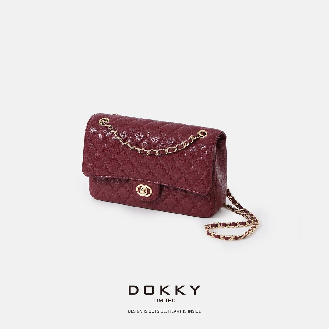 Dokky「鱼子酱小香」高定头层牛皮.链条单肩包LD0171