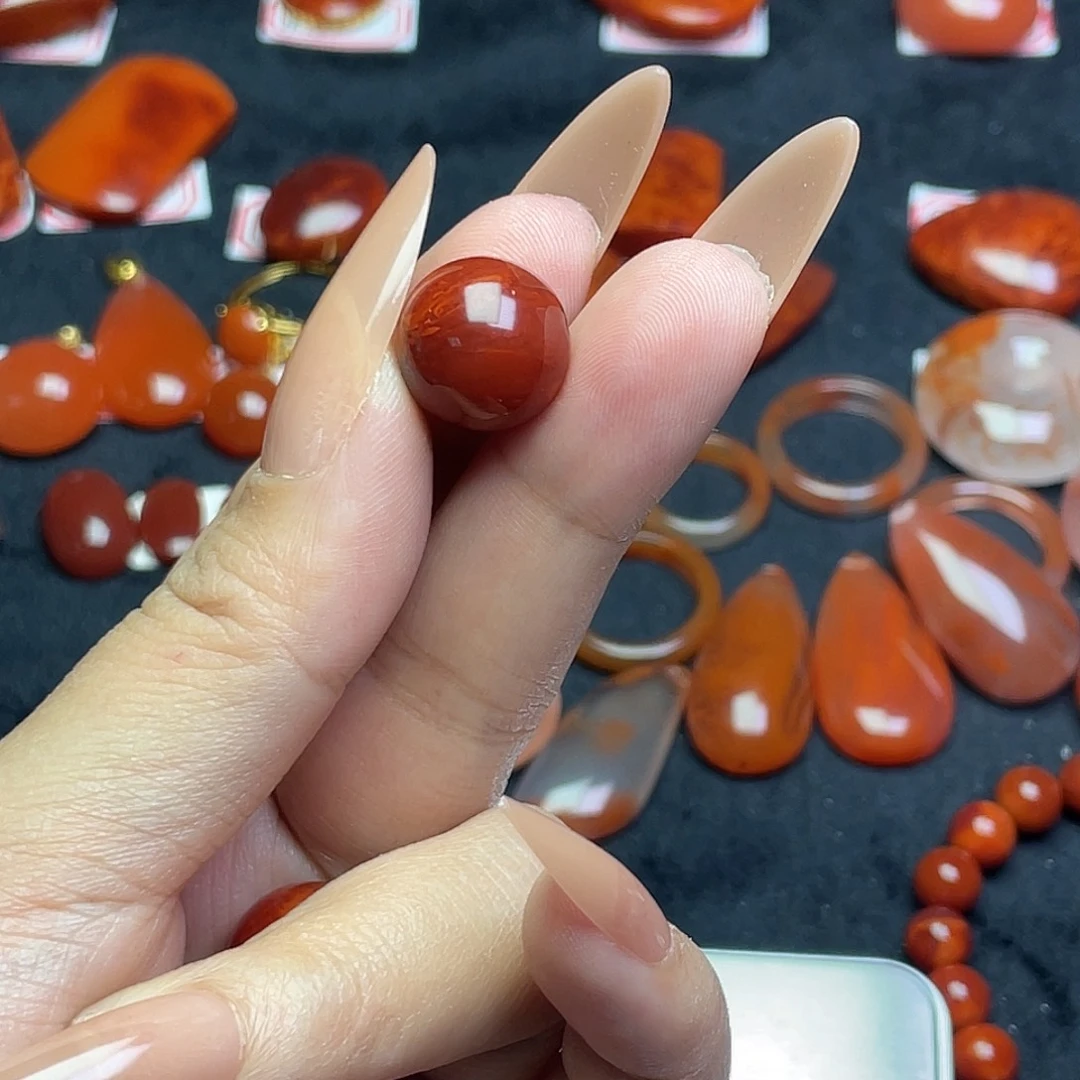 认***蒋南红玛瑙未镶嵌单珠配饰原矿南红单珠配饰