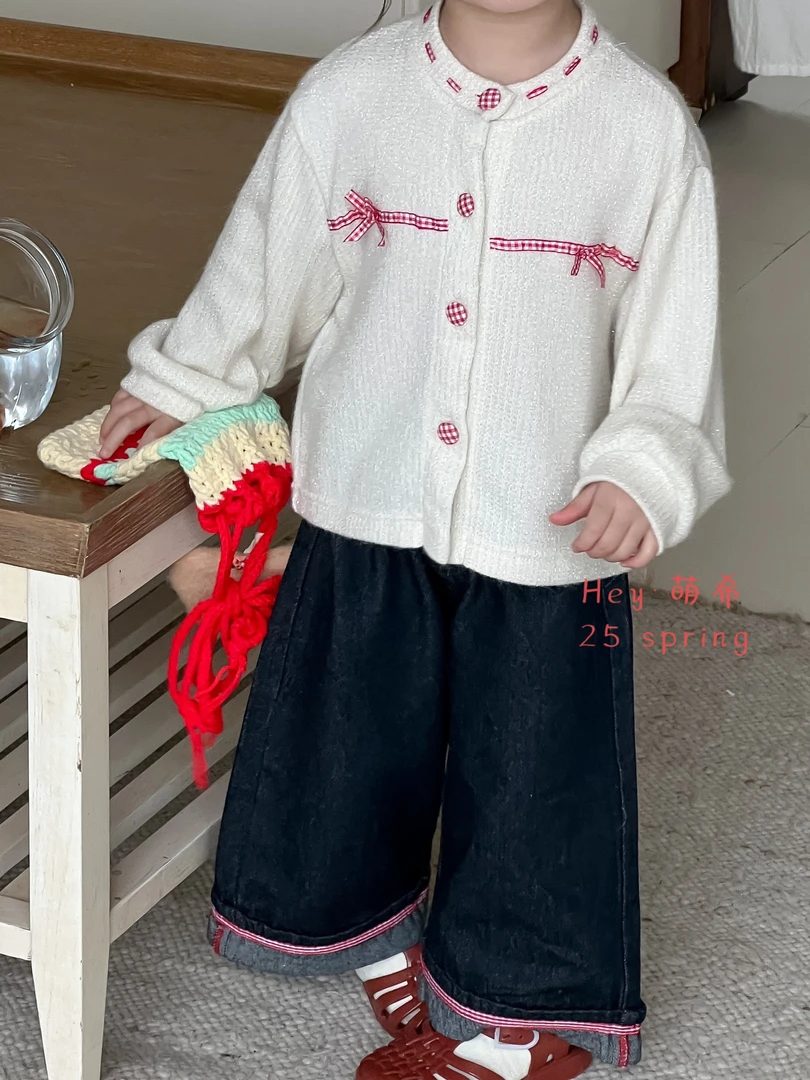 hey.萌希 韩版蝴蝶结外套直筒裤儿童女童休闲