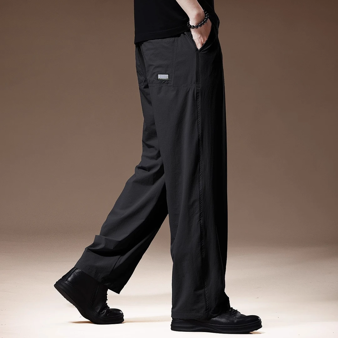 高端冰丝凉感宽松直筒休闲裤男夏季薄款美式透气潮牌纯色长裤子男