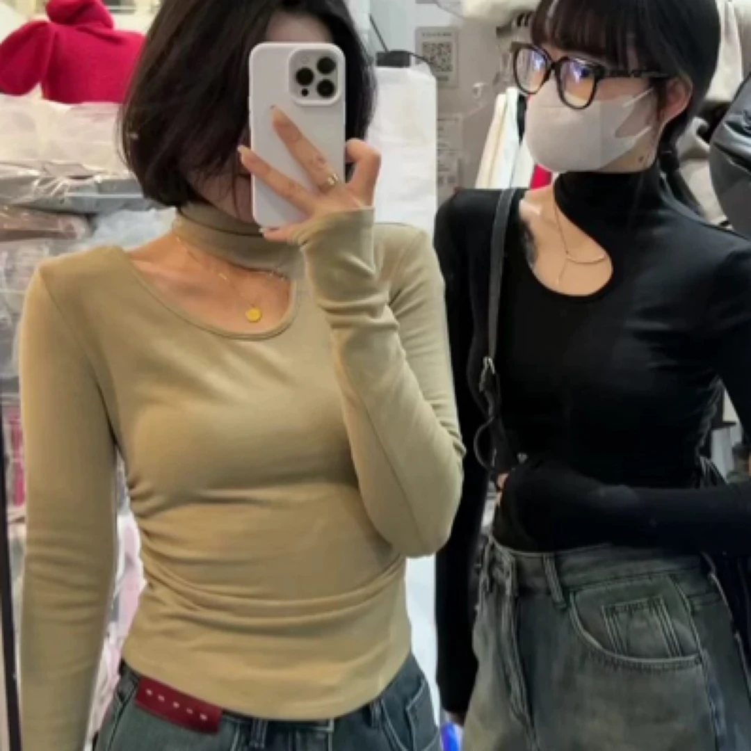 加绒漏锁骨心机打底衫