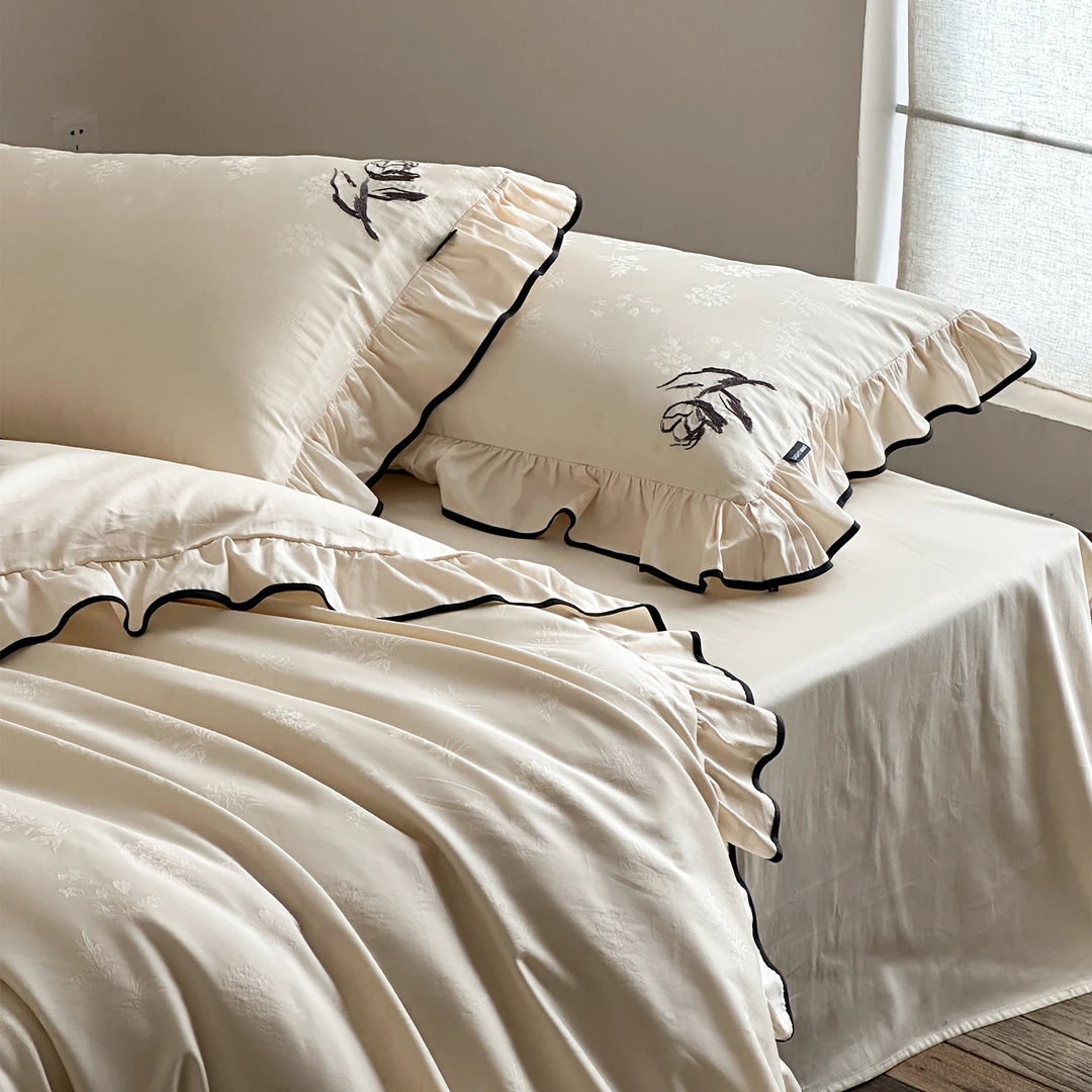 法式奶油风丨贡缎长绒棉四件套纯棉全棉床单被套少女心高级感床品