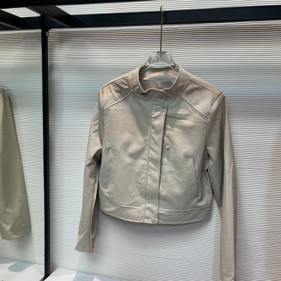 89003#欧货PU皮夹克立领短款外套女